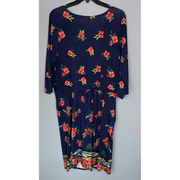 NWT Lands End Tropical Dress 1X Navy V Neck Tencel Hawaiian Midi - Picture 6 of 12
